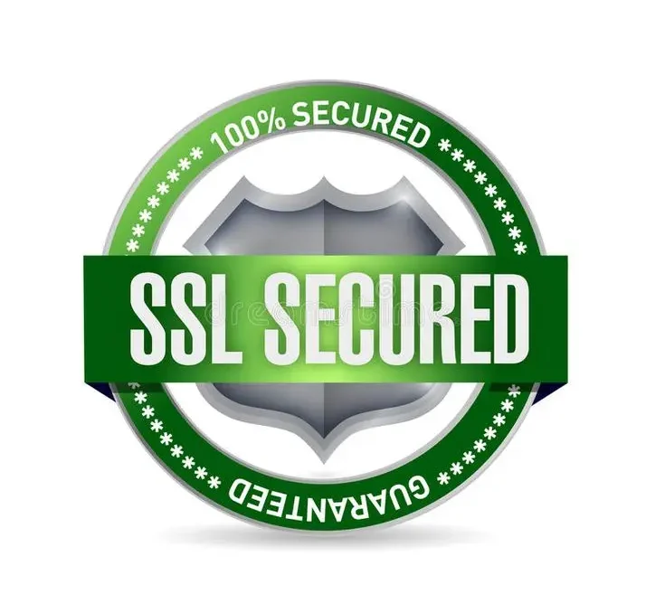 A bold, circular emblem features a gleaming silver shield centered within a green banner proclaiming "SSL SECURED." The outer ring, also green, is adorned with stars and the word "GUARANTEED. A freelance digital marketer in Dubai needs to be able to vividly communicate a guarantee of 100% security and reliability in the digital sphere.